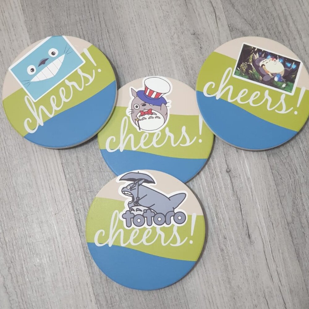 My Neighbor Totoro Studio Ghibli Hand Made Set of 4 Ceramic Coasters Table Decor